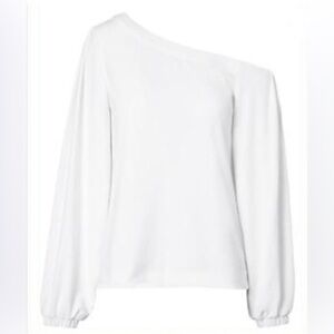 Banana Republic One-Shoulder Long-Sleeve Blouse in White